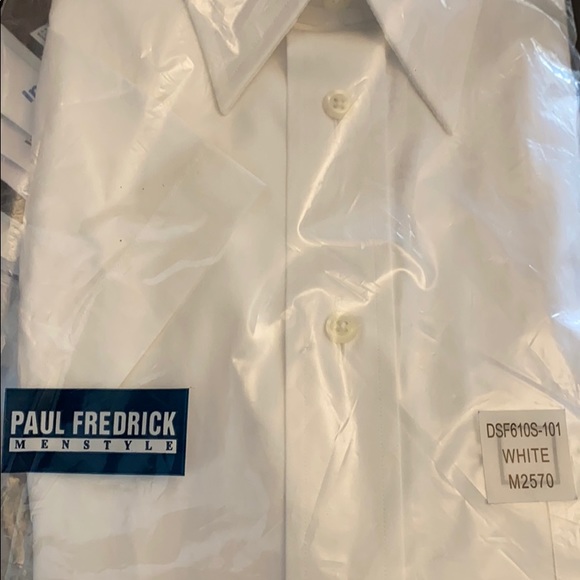 Short-Sleeve White Cotton Paul Frederick Men’s 17 - Picture 3 of 4